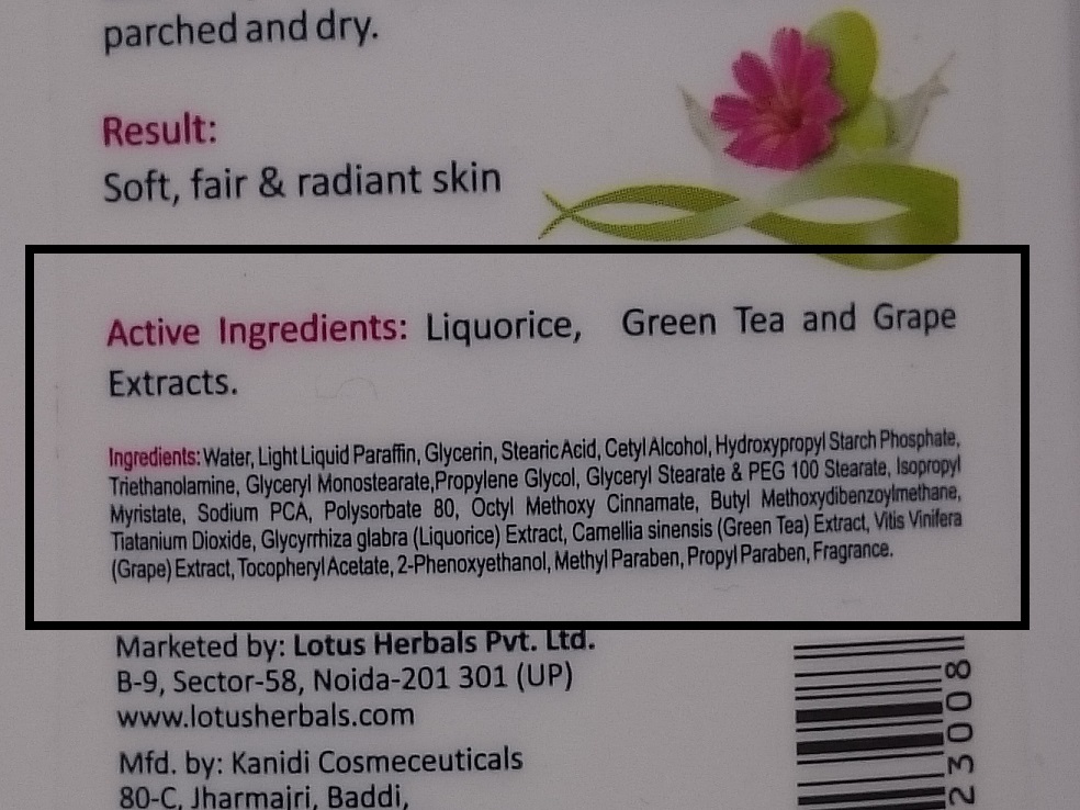 lotus herbals whiteglow skin whitening and britening hand and body lotion ingredients