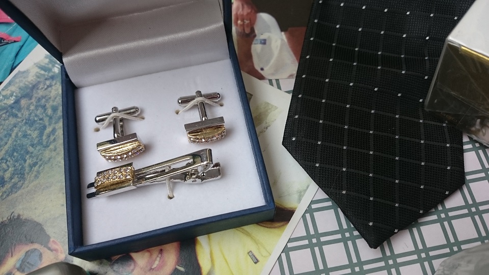 gifts for him- cufflinks , tiepin and a tie