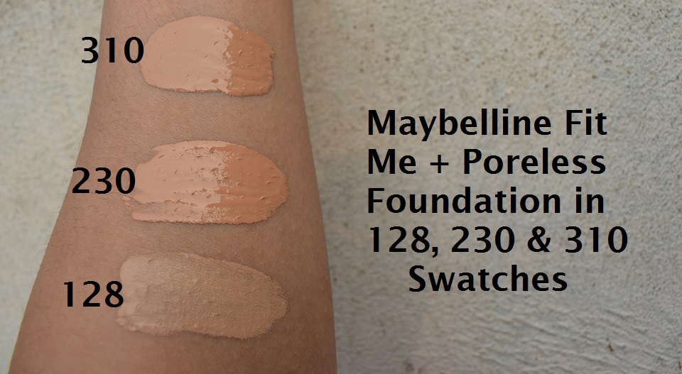 maybelline fit foundation 310 , 230, 128 swatches