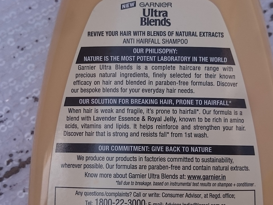 Garnier Ultra Blends Anti Hair Fall Shampoo Royal Jelly & Lavender info