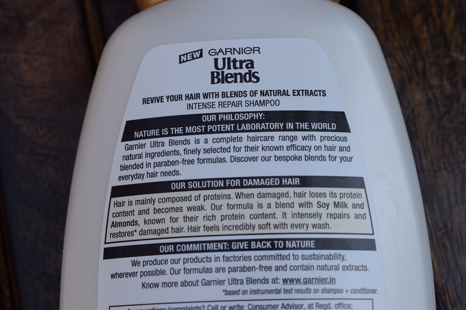 Garnier Ultra Blends Soy Milk & Almonds Intense Repair Shampoo -Info