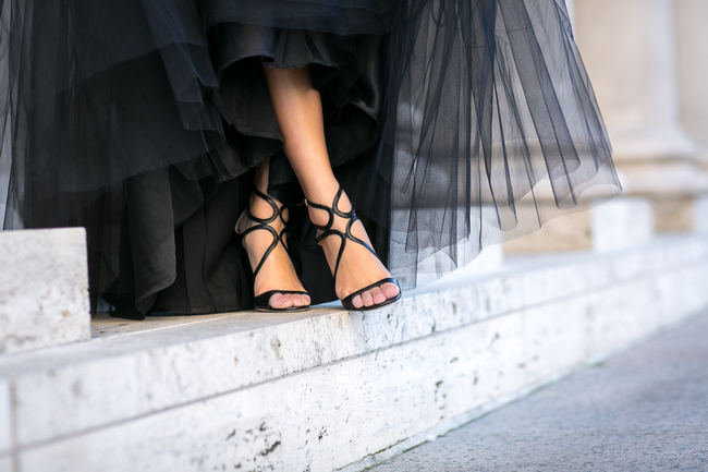 high heels paired up with tulle skirt