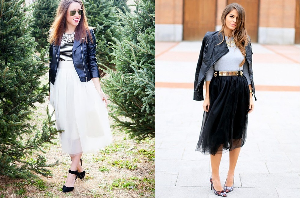 leather jackets with tulle