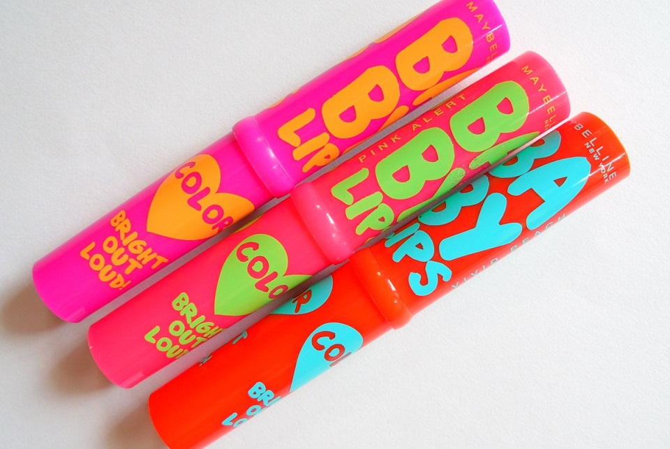Maybelline Baby Lips Bright Out Loud! Lip Balm Pink Alert, Vivid Peach & Beaming Violet