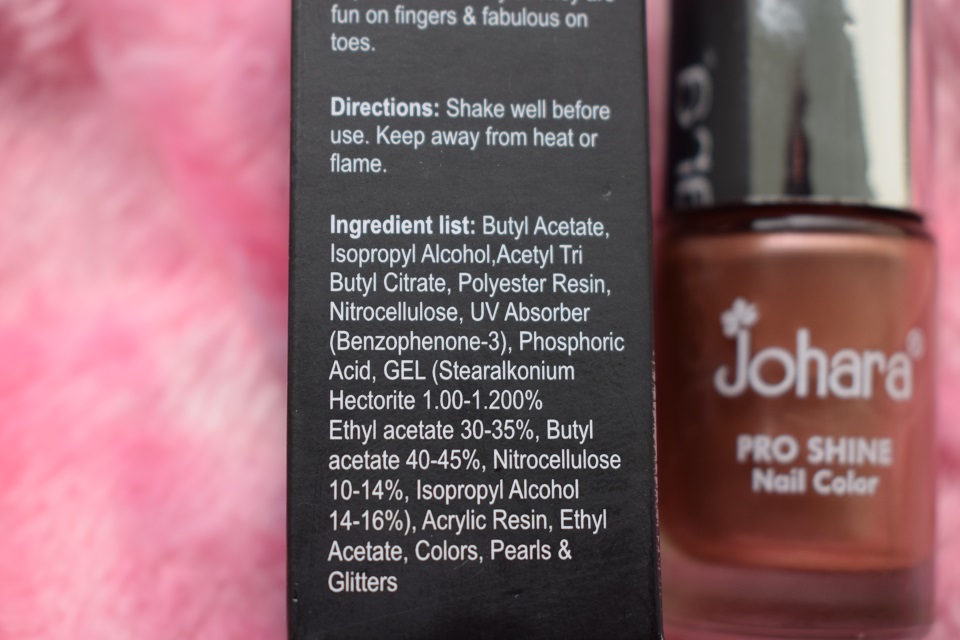 Johara Pro Shine Nail Color Toffee Brown - Ingredients