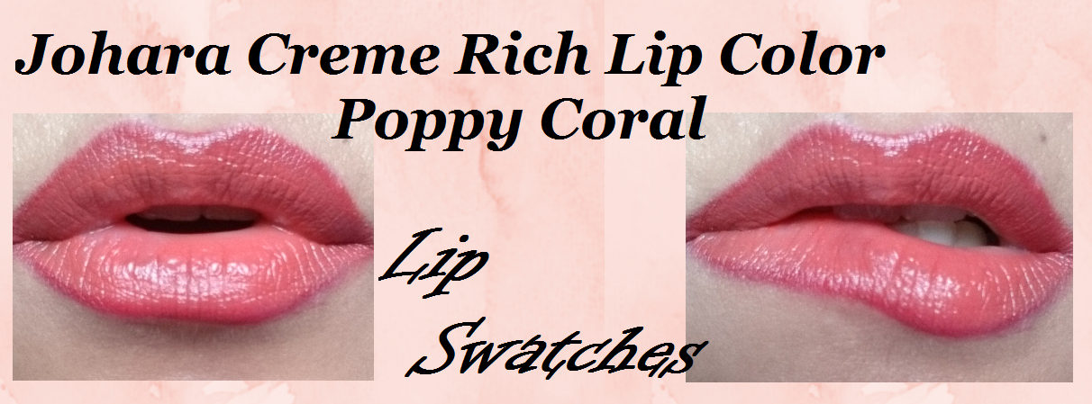 Johara Creme Rich Lip Color Poppy Coral - Lip Swatch