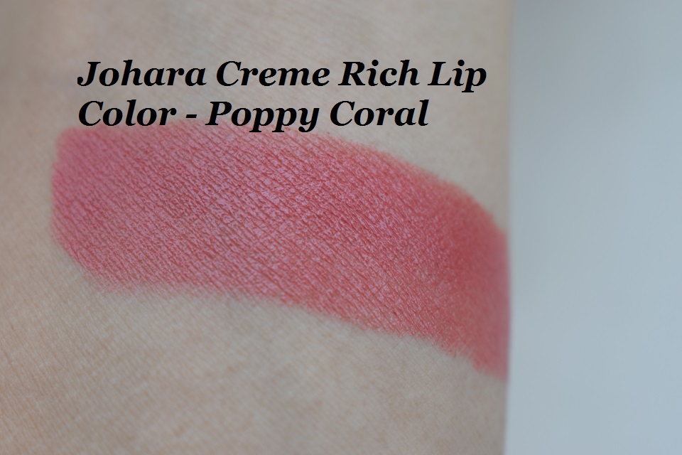 Johara Creme Rich Lip Color Poppy Coral - Swatch