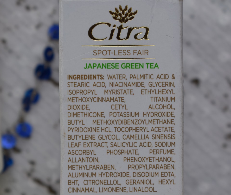 Citra Spot Less Fair Face Cream With Green Tea - Ingredients