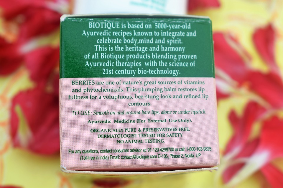 Biotique Bio Berry Plumping Lip Balm - Facts