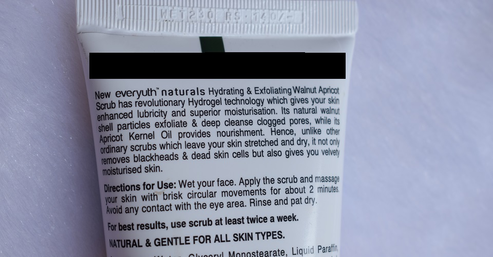 Everyuth Naturals Hydrating & Exfoliating Walnut Apricot Scrub - Facts & Claims
