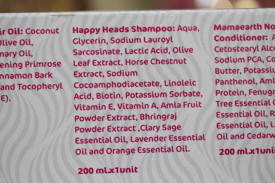 Ingredients - MamaEarth Happy Heads Shampoo