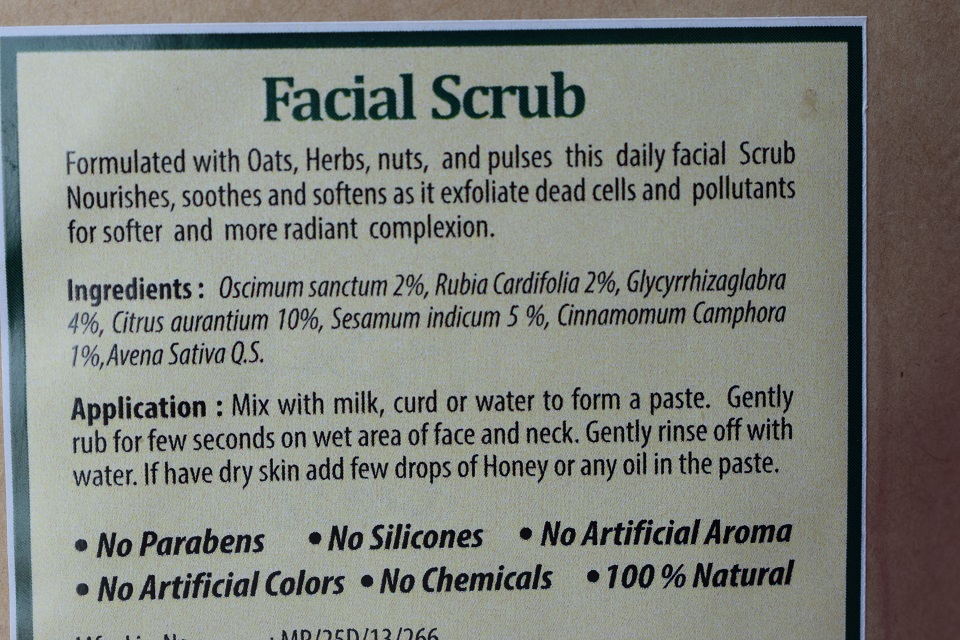 Vedantika Herbals Natural Spa Facial Scrub - ingredients