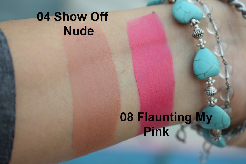 Maybelline Color Jolt Intense Lip Paint - 04 Show Off Nude, 08 Flaunting My Pink Swatches