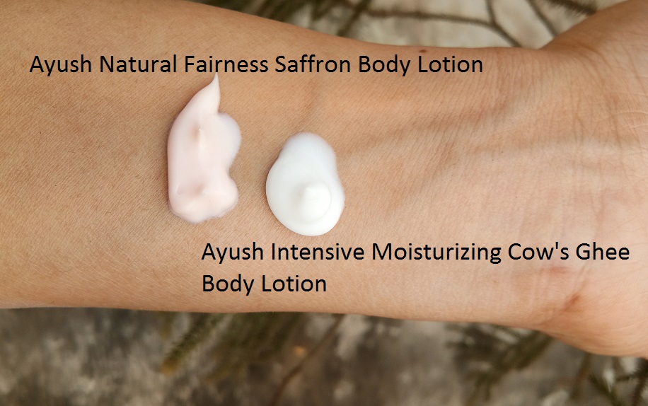 Ayush Intensive Moisturizing Cow's Ghee Body Lotion & Natural Fairness Saffron Body Lotion Swatch