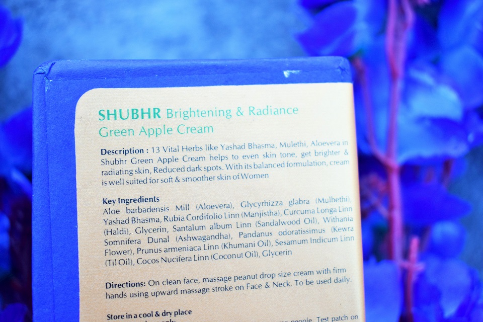 Blue Nectar SHUBHR Brightening & Radiance Green Apple Cream Ingredients