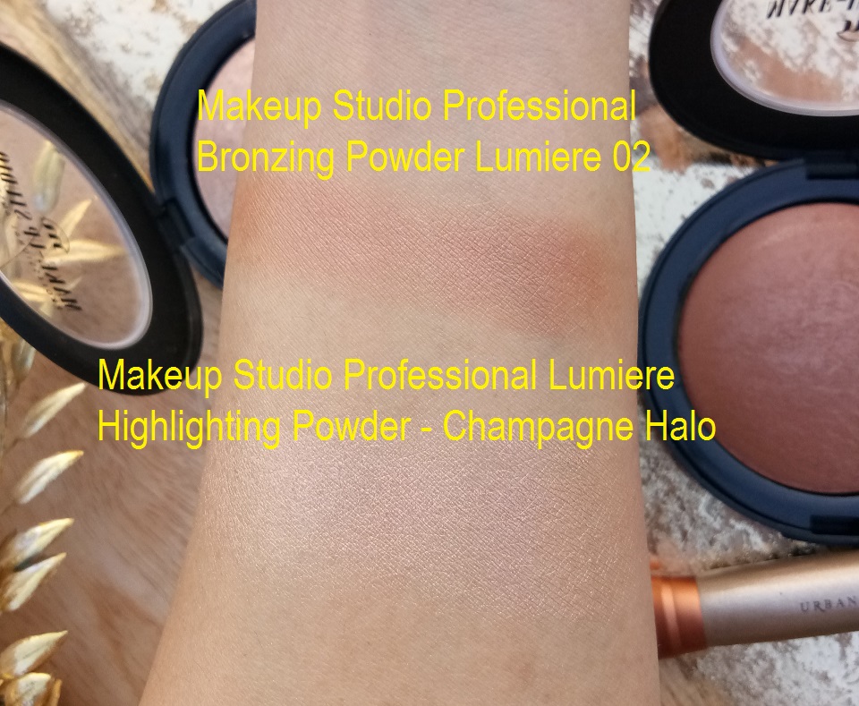 Makeup Studio Professional Bronzing Powder Lumiere & Makeup Studio Professional Lumiere Highlighting Powder Swatches