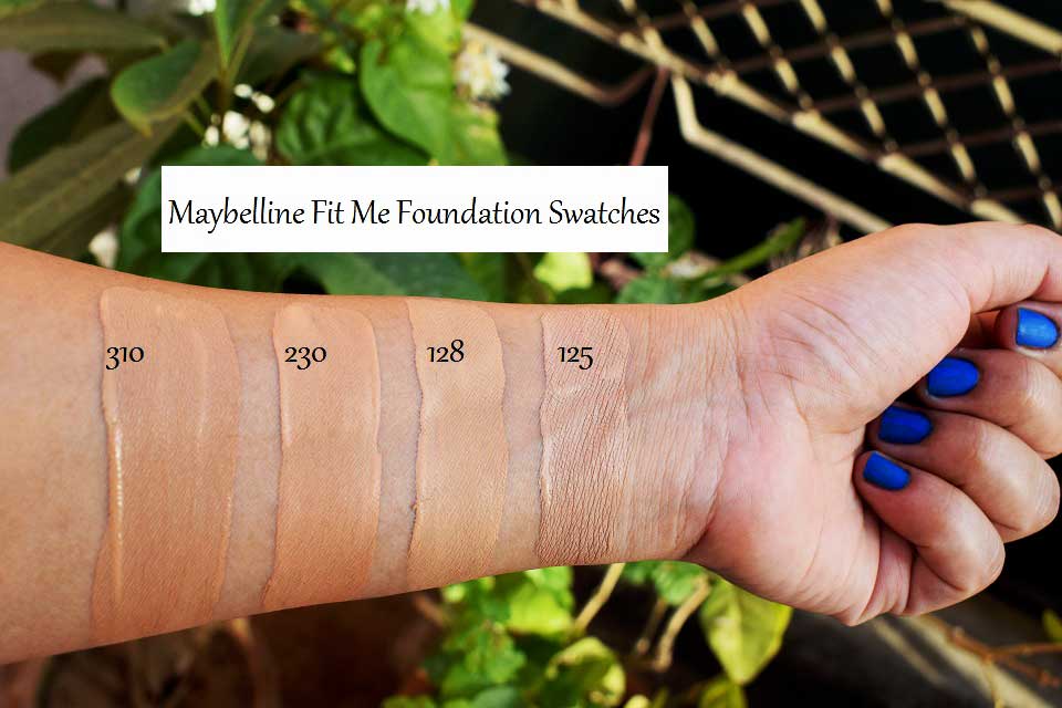 Maybelline Fit Me Foundation 310, 230, 125, 128 Swatches