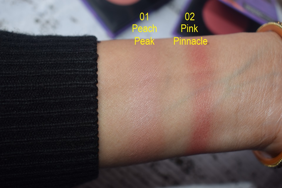 SUGAR Contour De Blush Mini Blush 01 Peach Peak, 02 Pink Pinnacle Swatches