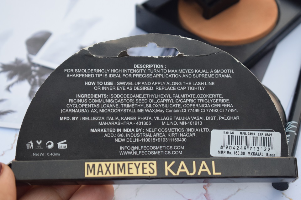 NELF MaximEyes Kajal Pencil - Black Ingredients