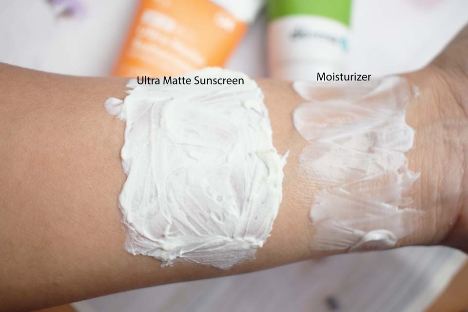 The Derma Co Moisturizer & Sunscreen Swatches