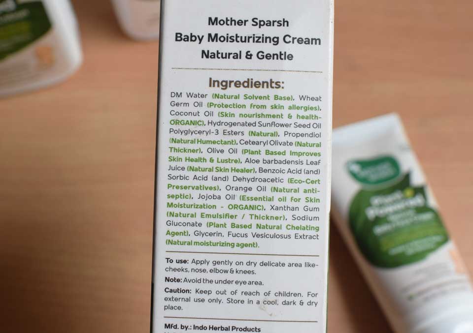 Mother Sparsh Plant Powered Face Cream Ingredients